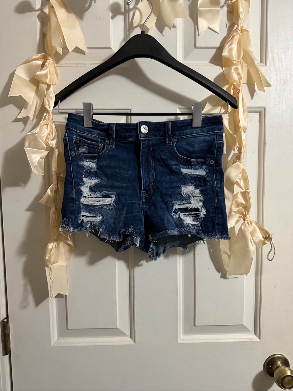 American Eagle Outfitters Distressed Dark Blue Denim Cutoff Shorts